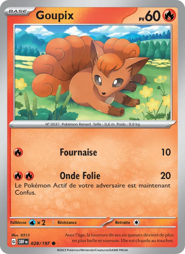 Carte Pokémon Goupix 028/197 de l'extension Flammes Obsidiennes