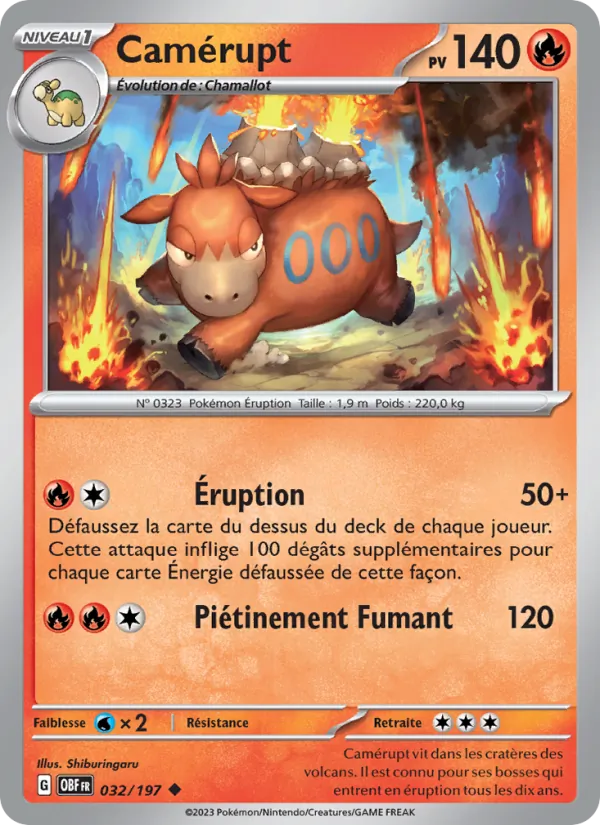 Carte Pokémon Camérupt 032/197 de l'extension Flammes Obsidiennes
