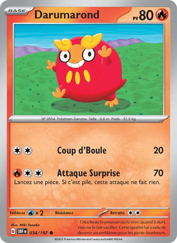 Carte Pokémon Darumarond 034/197 de l'extension Flammes Obsidiennes
