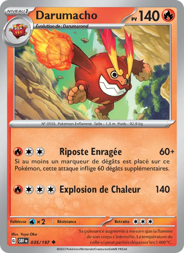 Carte Pokémon Darumacho 035/197 de l'extension Flammes Obsidiennes