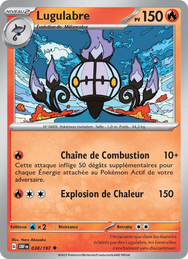 Carte Pokémon Lugulabre 038/197 de l'extension Flammes Obsidiennes