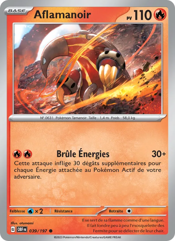 Carte Pokémon Aflamanoir 039/197 de l'extension Flammes Obsidiennes