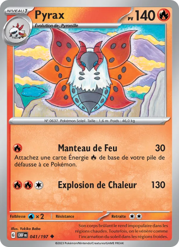 Carte Pokémon Pyrax 041/197 de l'extension Flammes Obsidiennes