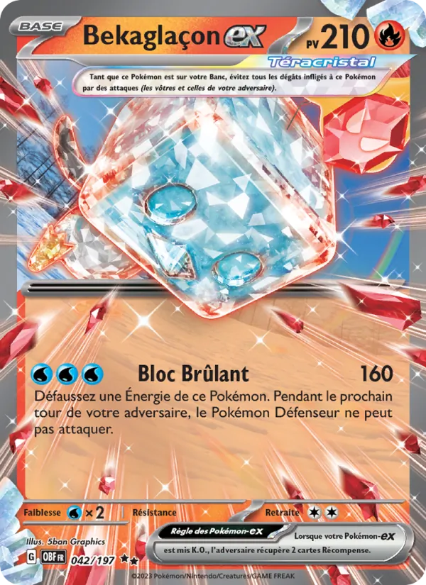 Carte Pokémon Bekaglaçon-ex 042/197 de l'extension Flammes Obsidiennes
