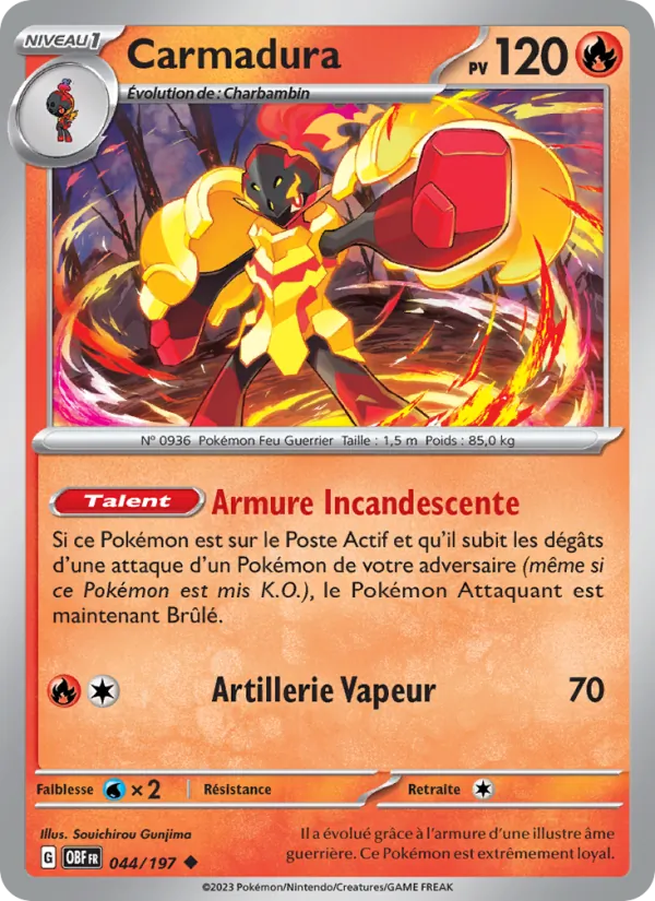 Carte Pokémon Carmadura 044/197 de l'extension Flammes Obsidiennes