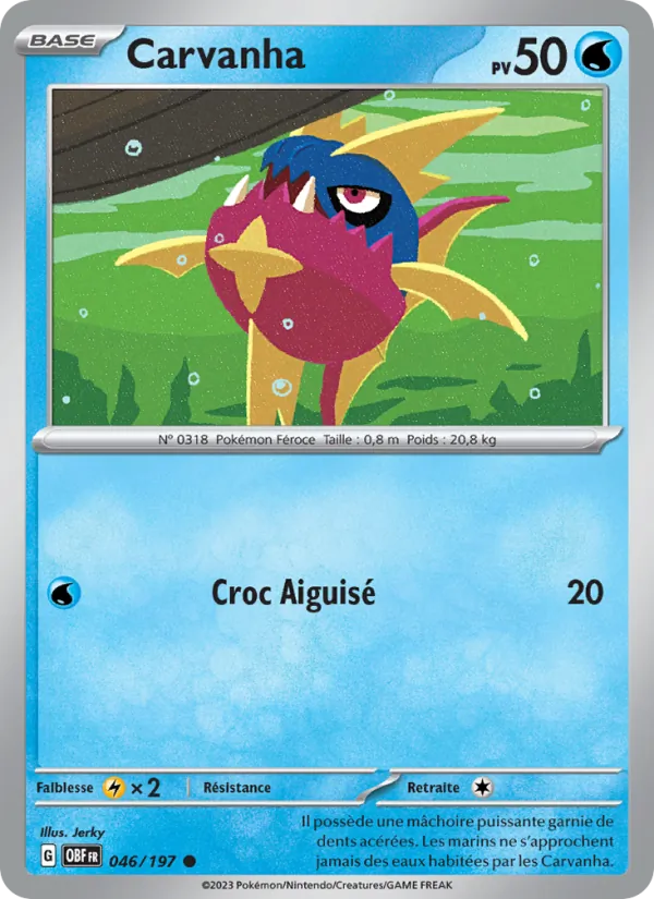 Carte Pokémon Carvanha 046/197 de l'extension Flammes Obsidiennes