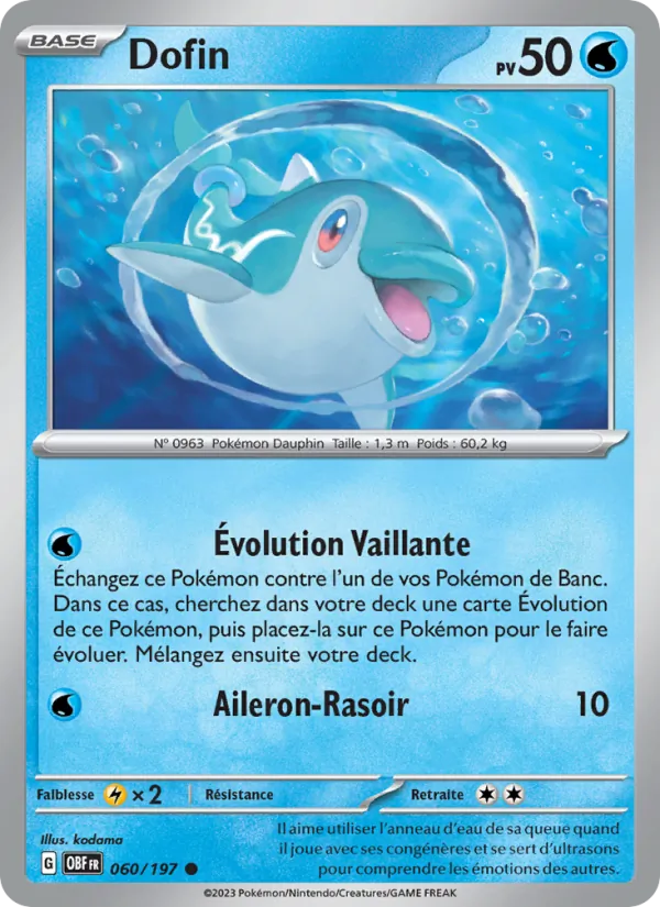 Carte Pokémon Dofin 060/197 de l'extension Flammes Obsidiennes
