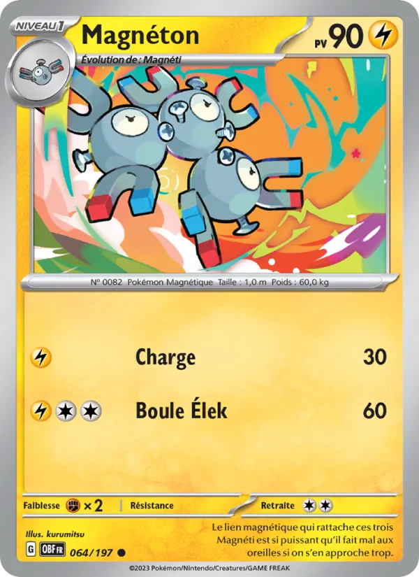 Carte Pokémon Magnéton 064/197 de l'extension Flammes Obsidiennes