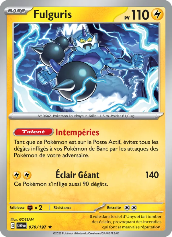 Carte Pokémon Fulguris 070/197 de l'extension Flammes Obsidiennes
