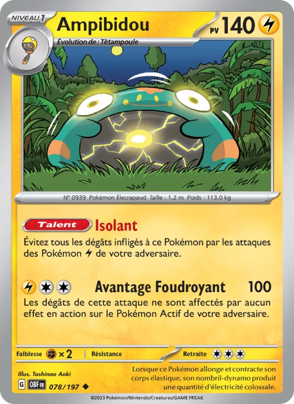 Carte Pokémon Ampibidou 078/197 de l'extension Flammes Obsidiennes