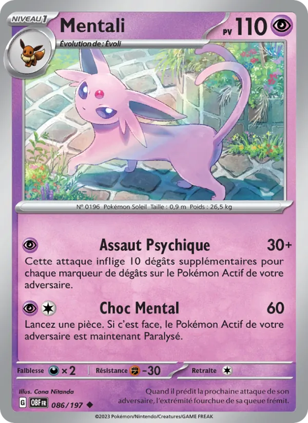 Carte Pokémon Mentali 086/197 de l'extension Flammes Obsidiennes