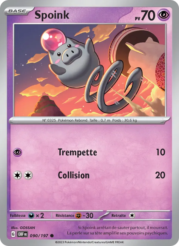 Carte Pokémon Spoink 090/197 de l'extension Flammes Obsidiennes