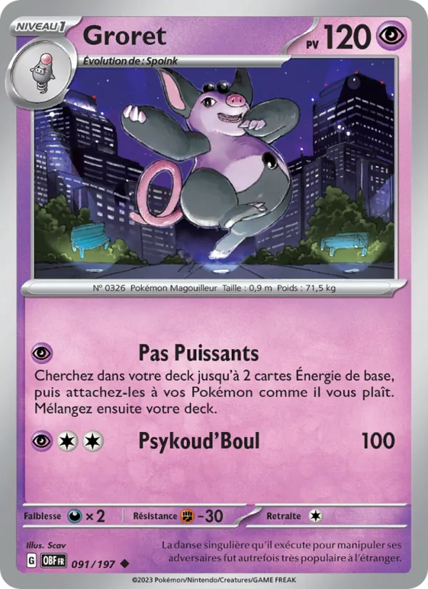 Carte Pokémon Groret 091/197 de l'extension Flammes Obsidiennes