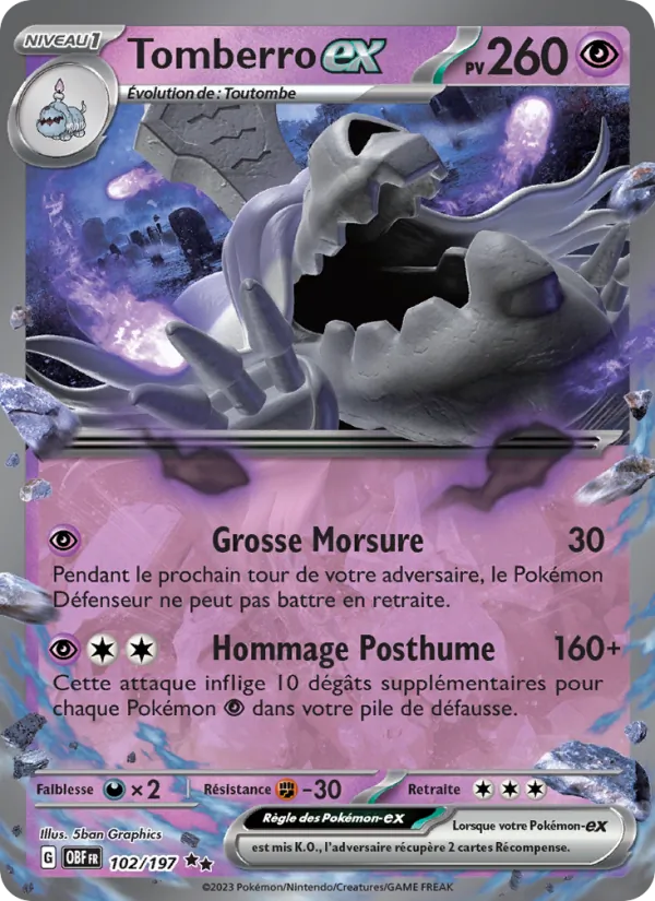 Carte Pokémon Tomberro-ex 102/197 de l'extension Flammes Obsidiennes