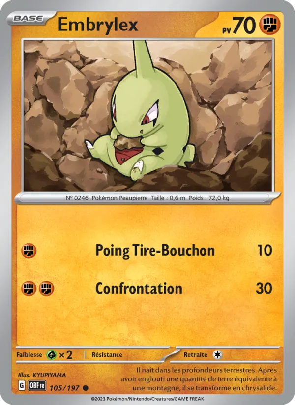 Carte Pokémon Embrylex 105/197 de l'extension Flammes Obsidiennes