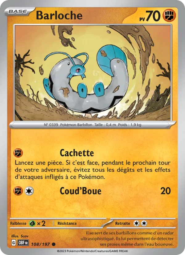 Carte Pokémon Barloche 108/197 de l'extension Flammes Obsidiennes