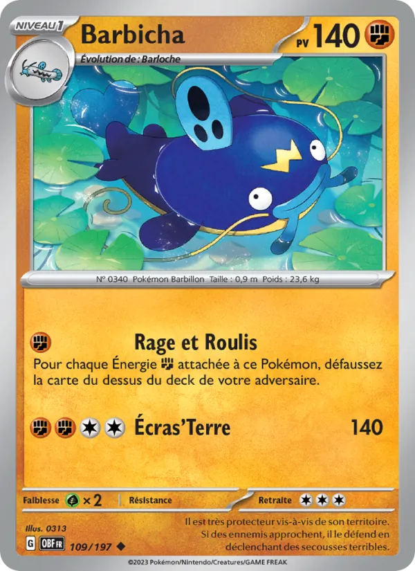 Carte Pokémon Barbicha 109/197 de l'extension Flammes Obsidiennes