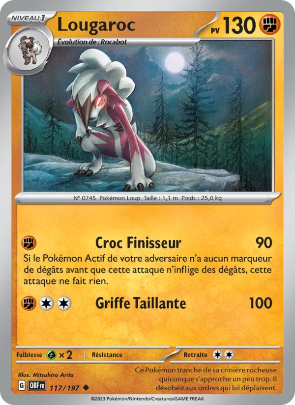 Carte Pokémon Lougaroc 117/197 de l'extension Flammes Obsidiennes