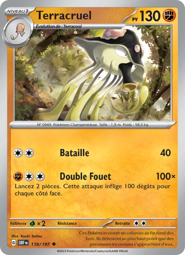 Carte Pokémon Terracruel 119/197 de l'extension Flammes Obsidiennes