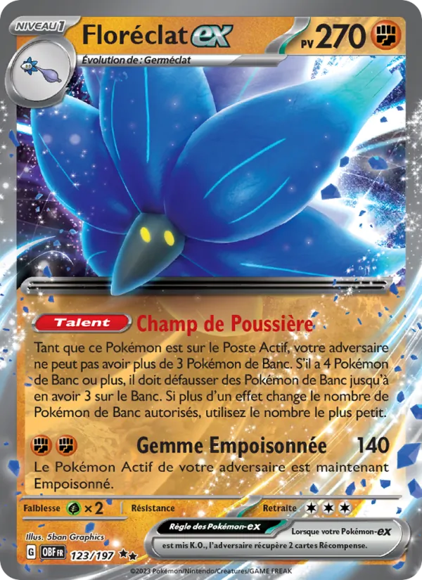 Carte Pokémon Floréclat-ex 123/197 de l'extension Flammes Obsidiennes