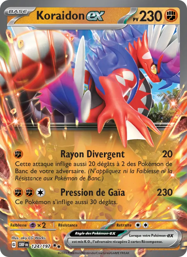 Carte Pokémon Koraidon-ex 124/197 de l'extension Flammes Obsidiennes