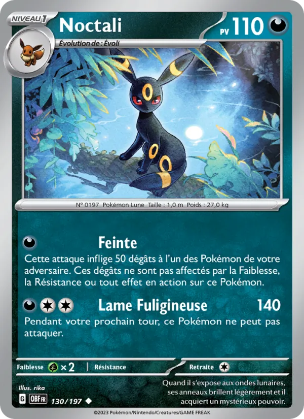 Carte Pokémon Noctali 130/197 de l'extension Flammes Obsidiennes
