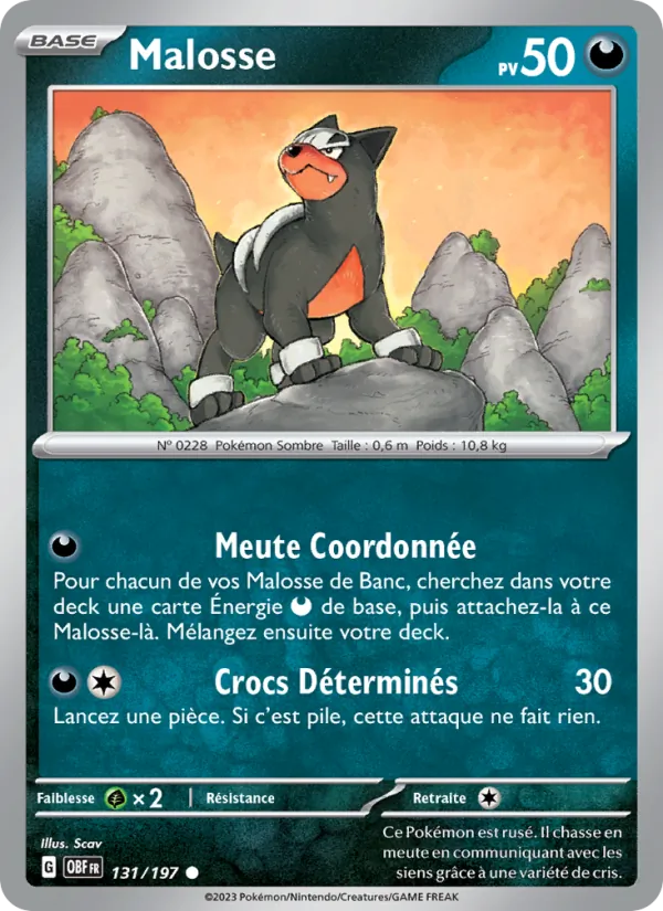 Carte Pokémon Malosse 131/197 de l'extension Flammes Obsidiennes