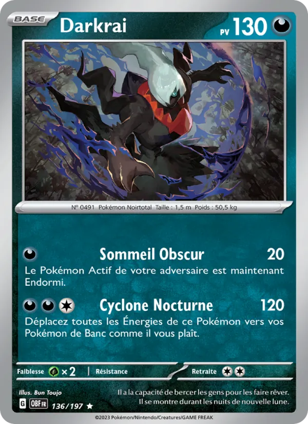 Carte Pokémon Darkrai 136/197 de l'extension Flammes Obsidiennes