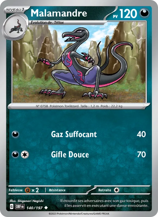 Carte Pokémon Malamandre 140/197 de l'extension Flammes Obsidiennes