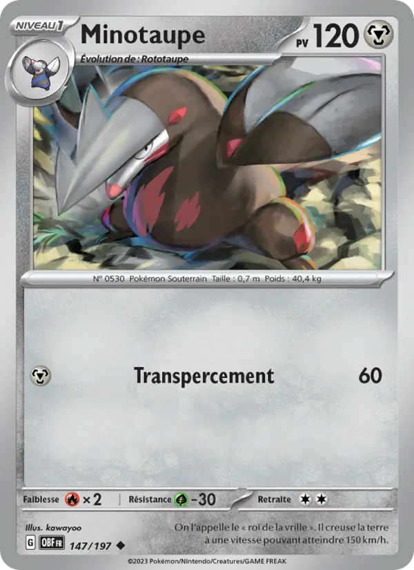 Carte Pokémon Minotaupe 147/197 de l'extension Flammes Obsidiennes