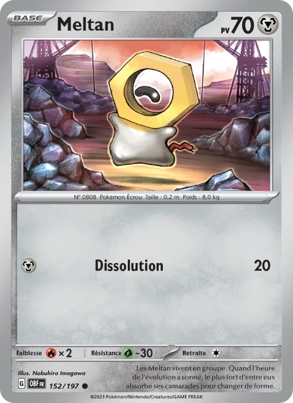 Carte Pokémon Meltan 152/197 de l'extension Flammes Obsidiennes