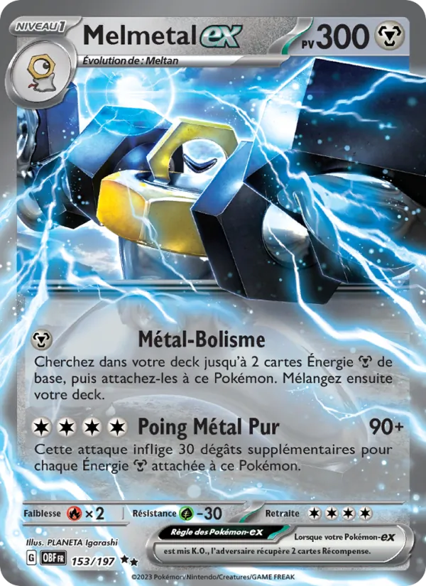 Carte Pokémon Melmetal-ex 153/197 de l'extension Flammes Obsidiennes
