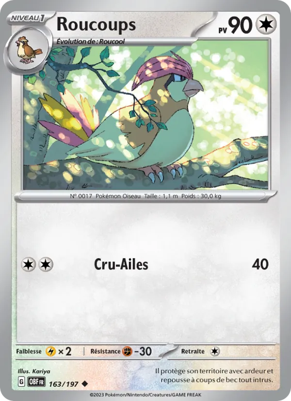 Carte Pokémon Roucoups 163/197 de l'extension Flammes Obsidiennes