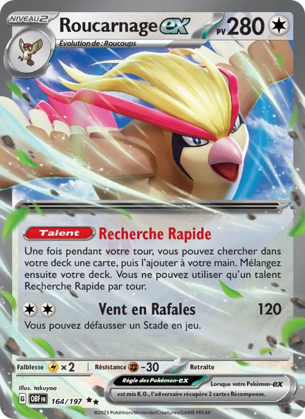 Carte Pokémon Roucarnage-ex 164/197 de l'extension Flammes Obsidiennes
