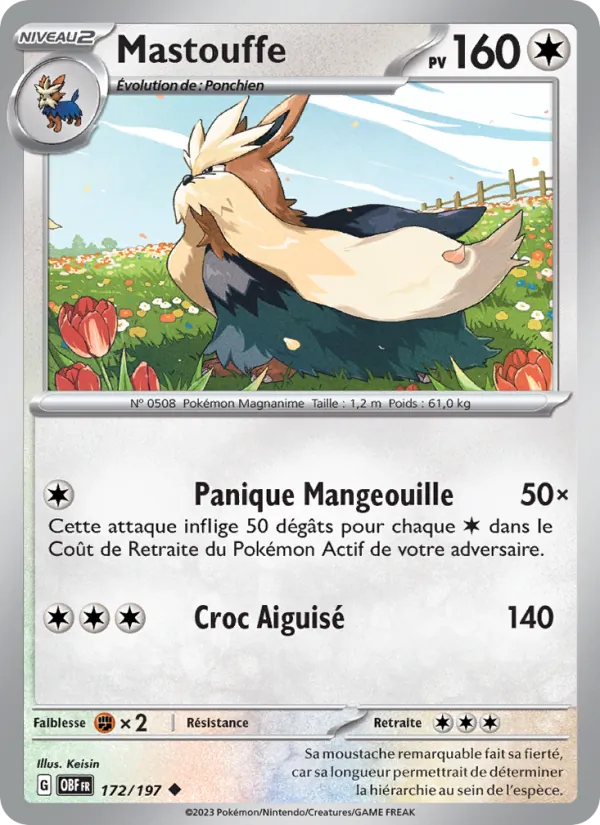 Carte Pokémon Mastouffe 172/197 de l'extension Flammes Obsidiennes