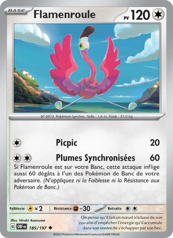 Carte Pokémon Flamenroule 185/197 de l'extension Flammes Obsidiennes
