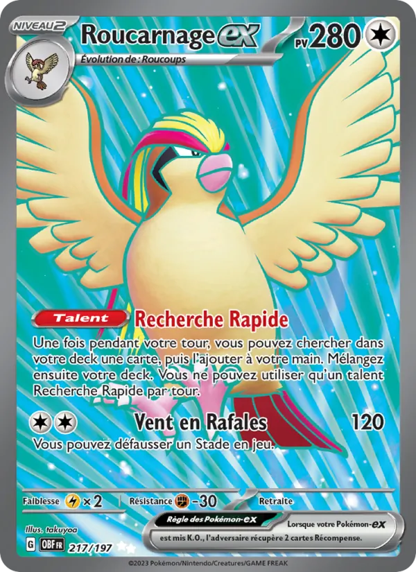 Carte Pokémon Roucarnage-ex 217/197 de l'extension Flammes Obsidiennes