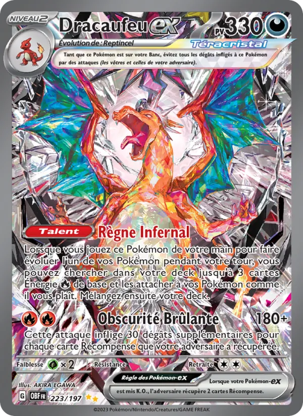 Carte Pokémon Dracaufeu-ex 223/197 de l'extension Flammes Obsidiennes