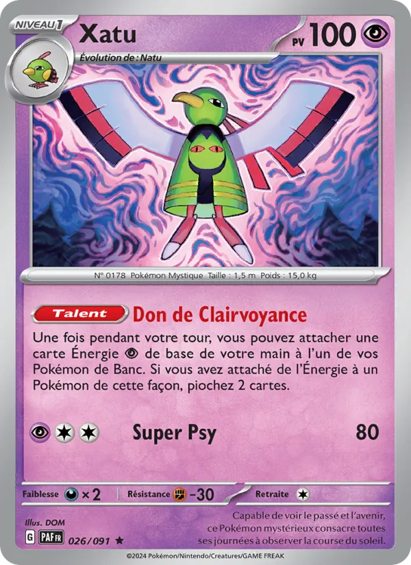Carte Pokémon Xatu 026/91 de l'extension Destinées de Paldea