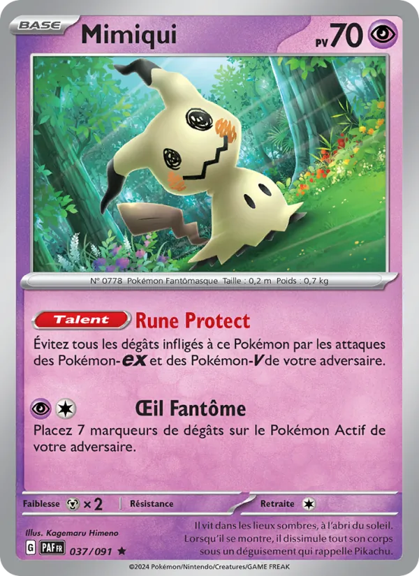 Carte Pokémon Mimiqui 037/91 de l'extension Destinées de Paldea
