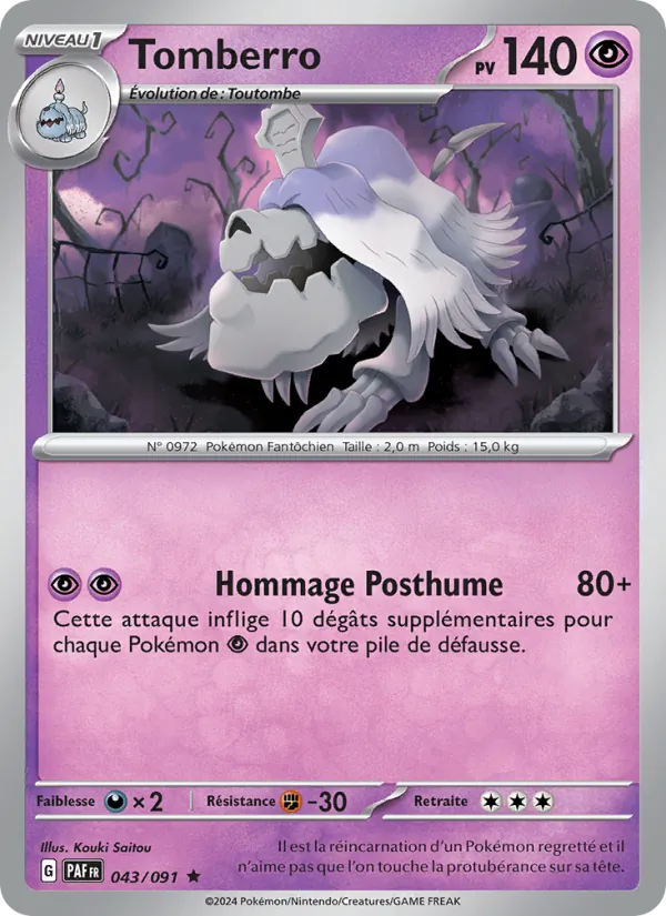 Carte Pokémon Tomberro 043/91 de l'extension Destinées de Paldea