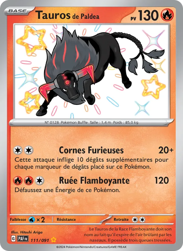 Carte Pokémon Tauros de Paldea 111/91 de l'extension Destinées de Paldea