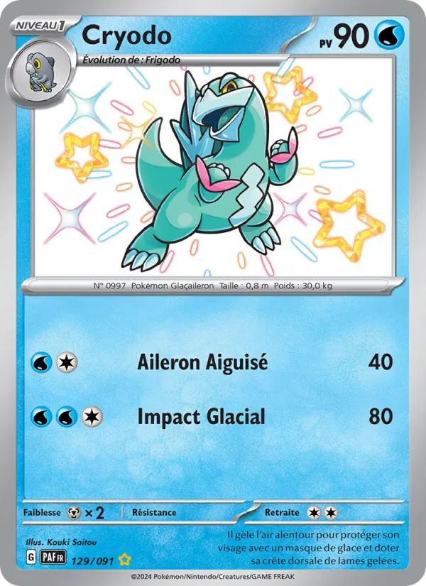 Carte Pokémon Cryodo 129/91 de l'extension Destinées de Paldea