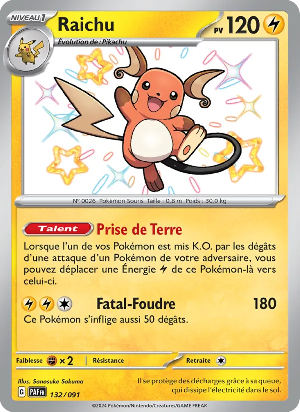Carte Pokémon Raichu 132/91 de l'extension Destinées de Paldea