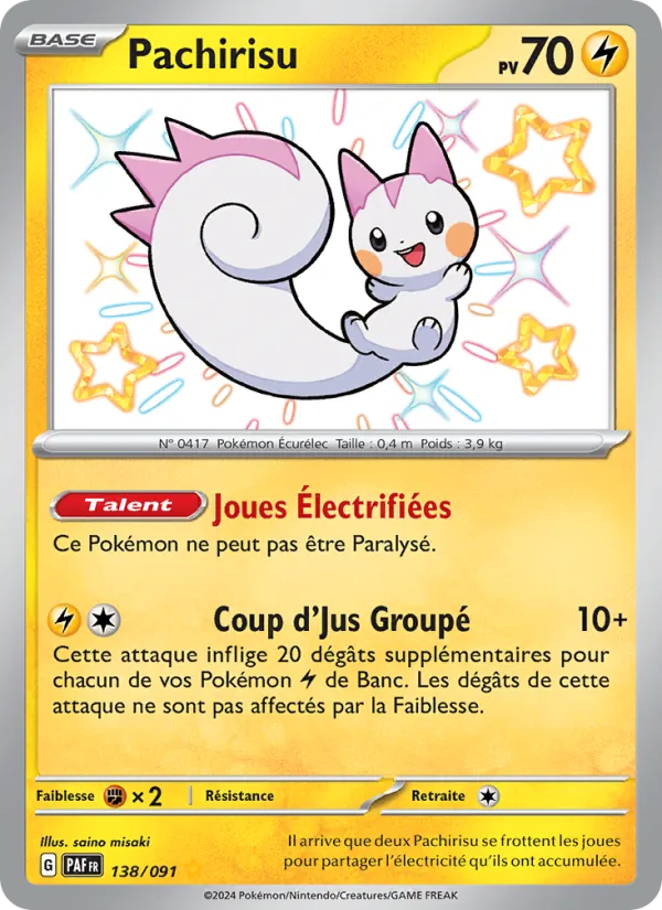 Carte Pokémon Pachirisu 138/91 de l'extension Destinées de Paldea