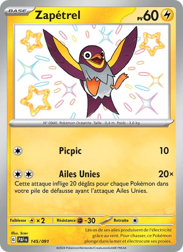 Carte Pokémon Zapétrel 145/91 de l'extension Destinées de Paldea