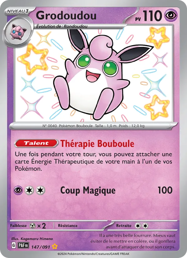 Carte Pokémon Grodoudou 147/91 de l'extension Destinées de Paldea