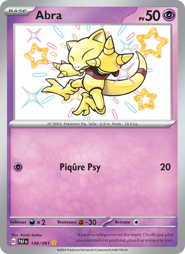 Carte Pokémon Abra 148/91 de l'extension Destinées de Paldea