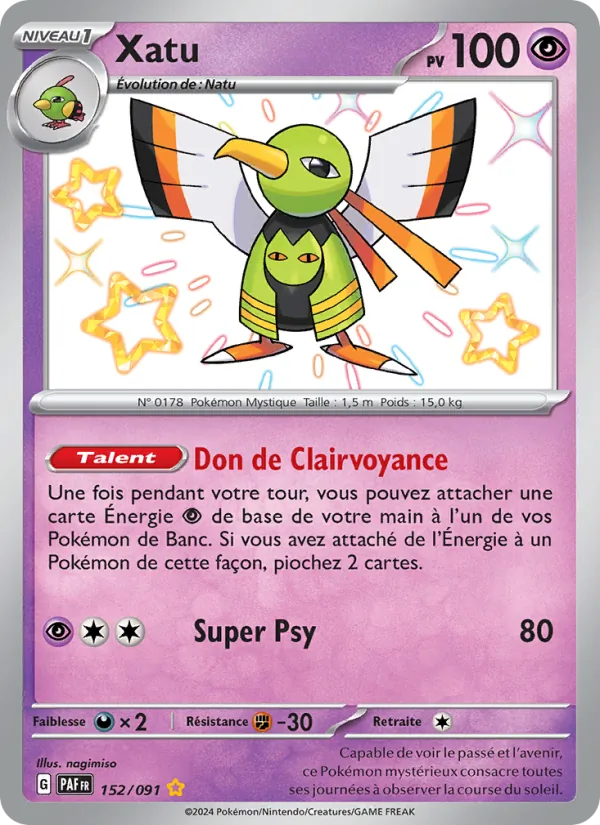 Carte Pokémon Xatu 152/91 de l'extension Destinées de Paldea