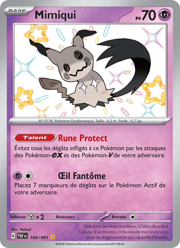 Carte Pokémon Mimiqui 160/91 de l'extension Destinées de Paldea